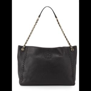 Authentic Black Marion Chain-Strap Slouchy Tote Bag